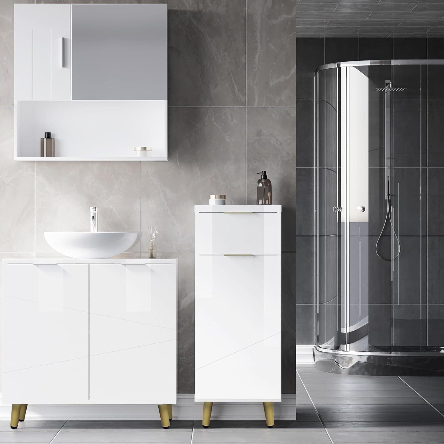 EUGAD Badkommode (1 St), Badezimmerschrank mit Schublade, 2 Ablagen, aus MDF