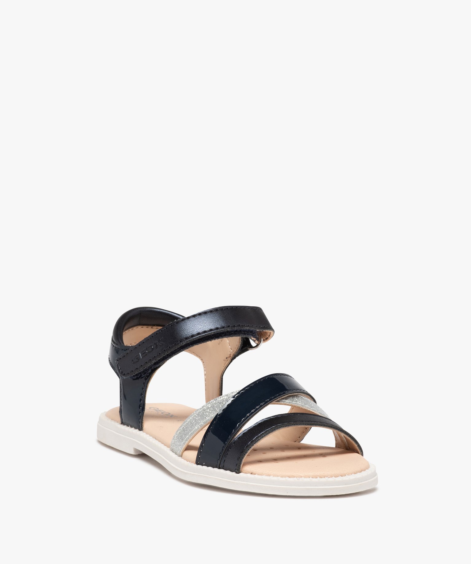 Sandales fille à fines brides métallisées et scratch – ... marine | GEMO