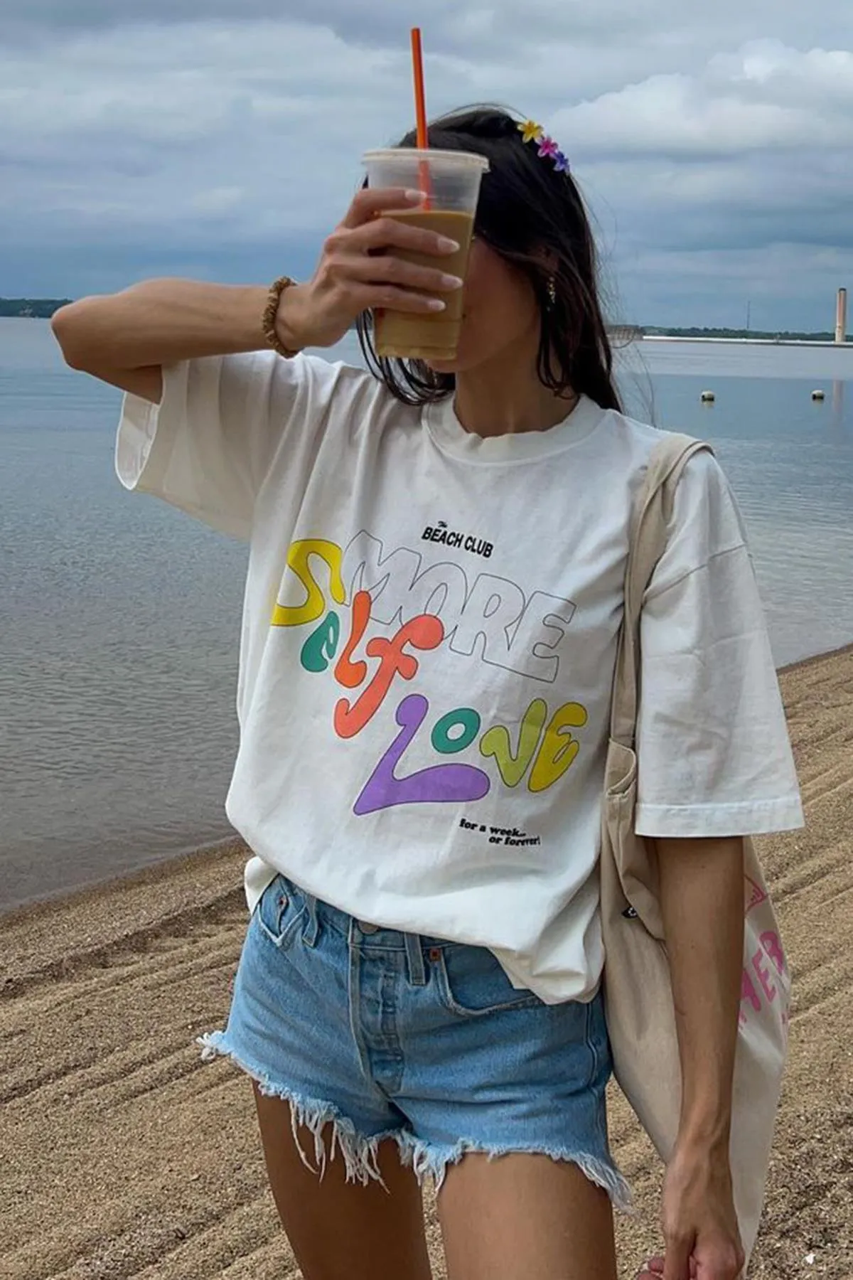 Madmext  Weißes bedrucktes Oversize-T-Shirt Mg1522