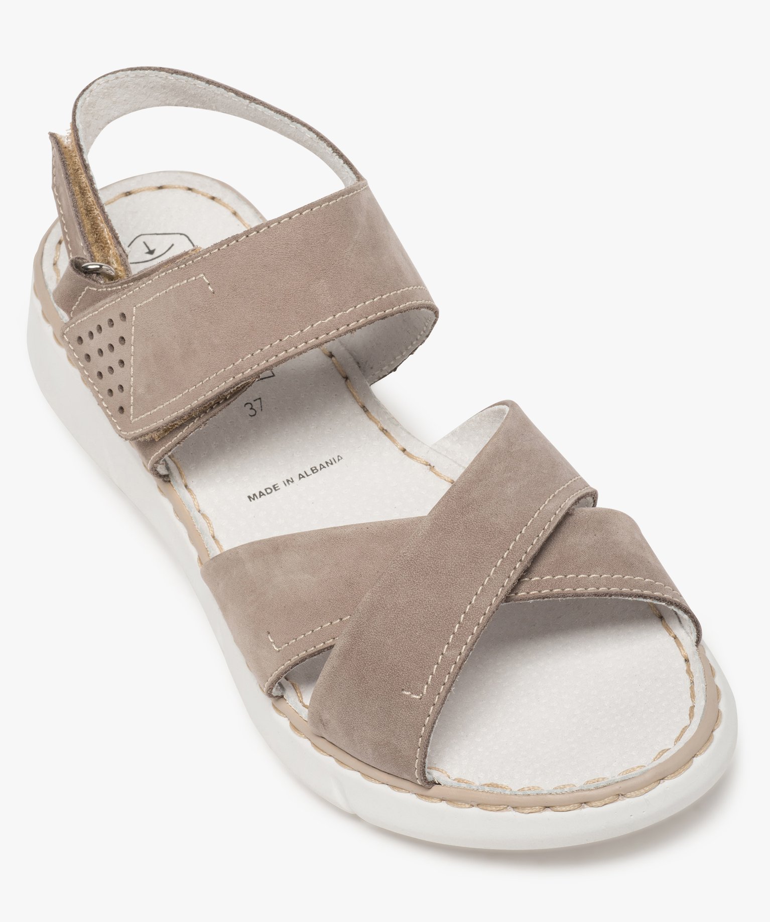 Sandales confort femme avec brides en cuir taupe | GEMO