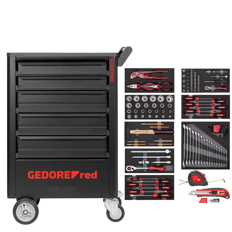 Gedore RED 3301676 R21562005 Verktøyvogn Fylt GEDWORKER 5 skuffer 119 deler