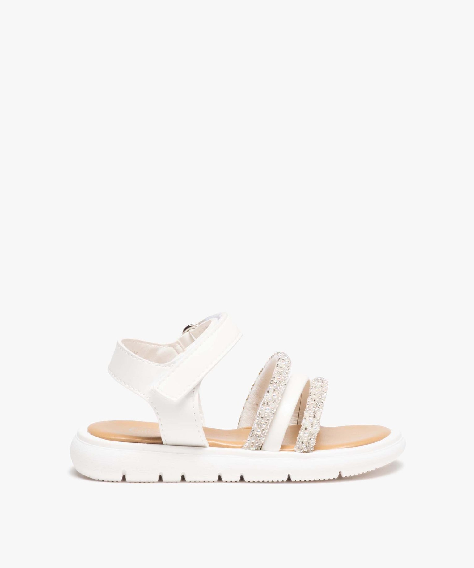 Sandales fille à fines brides avec paillettes et à scratch blanc | GEMO