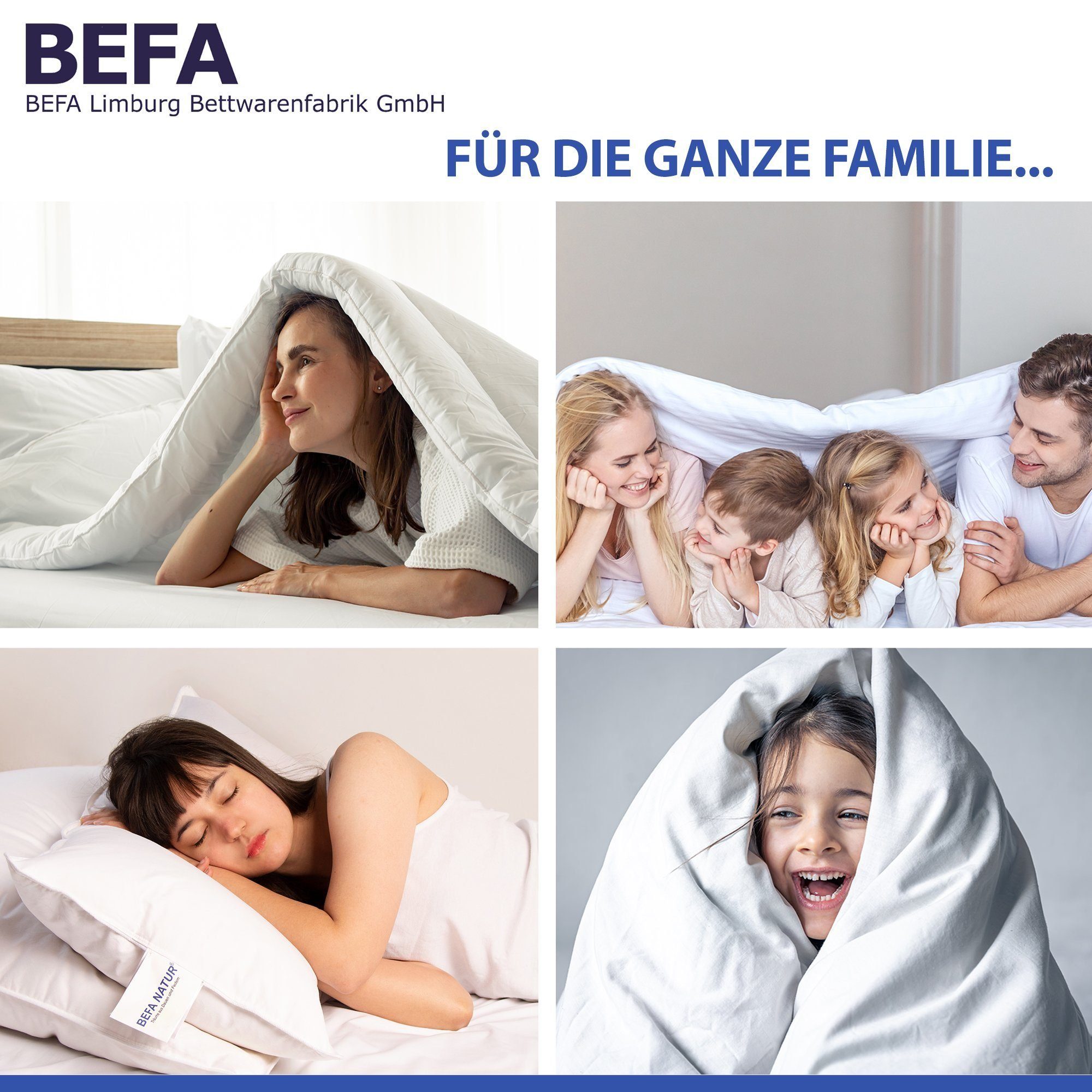 Gänsedaunenbettdecke, weiche 90/10 Premium-Gänsedaunen-Ganzjahresdecke, 4-Jahreszeitendecke, BEFA NATUR, Füllung: 90% Gänsedaunen, 10% Federn, Made in Germany - hochwertige Verarbeitung - Allergiker geeignet