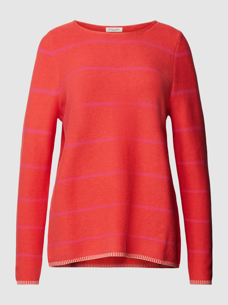 Strickpullover mit Streifenmuster in dunkel orange meliert