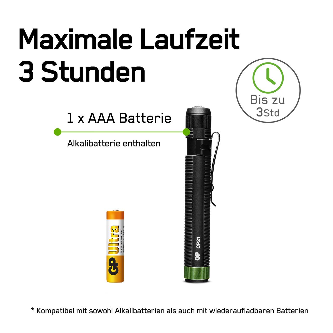 GP Battery Stiftleuchte / Cliptaschenlampe CP21