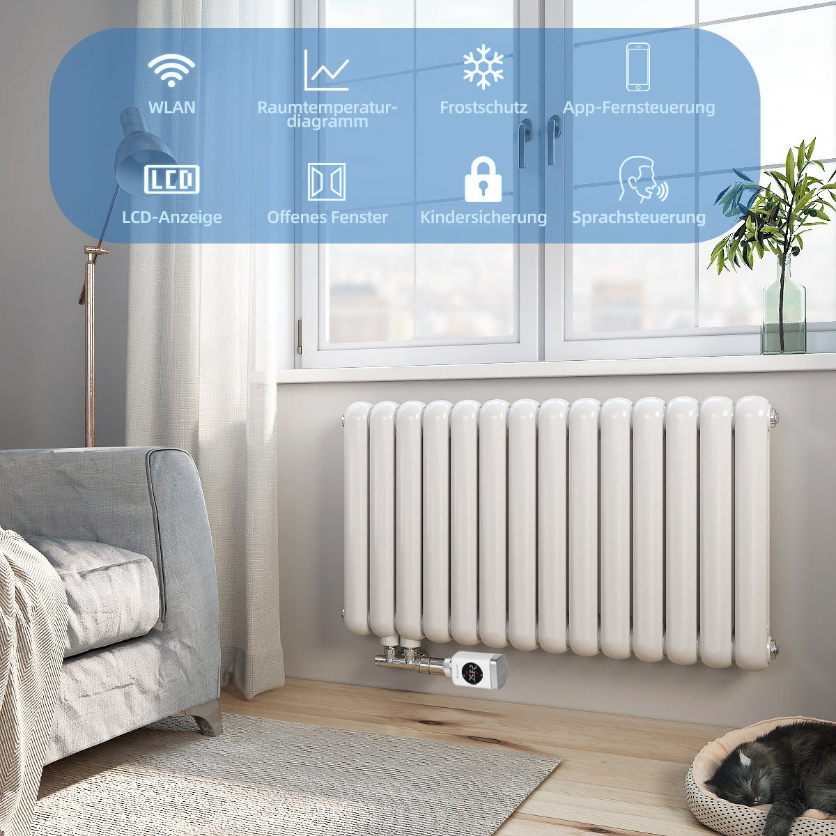 Salcar Heizkörperthermostat Heizkörperthermostat TRV801W Thermostat Heizung Smart LCD WiFi, Thermostat kompatibel mit Amazon Alexa & Google Assistant