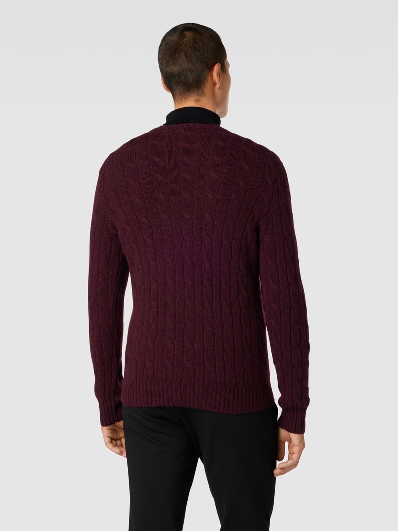 Kaschmirpullover mit Zopfmuster in bordeaux rot