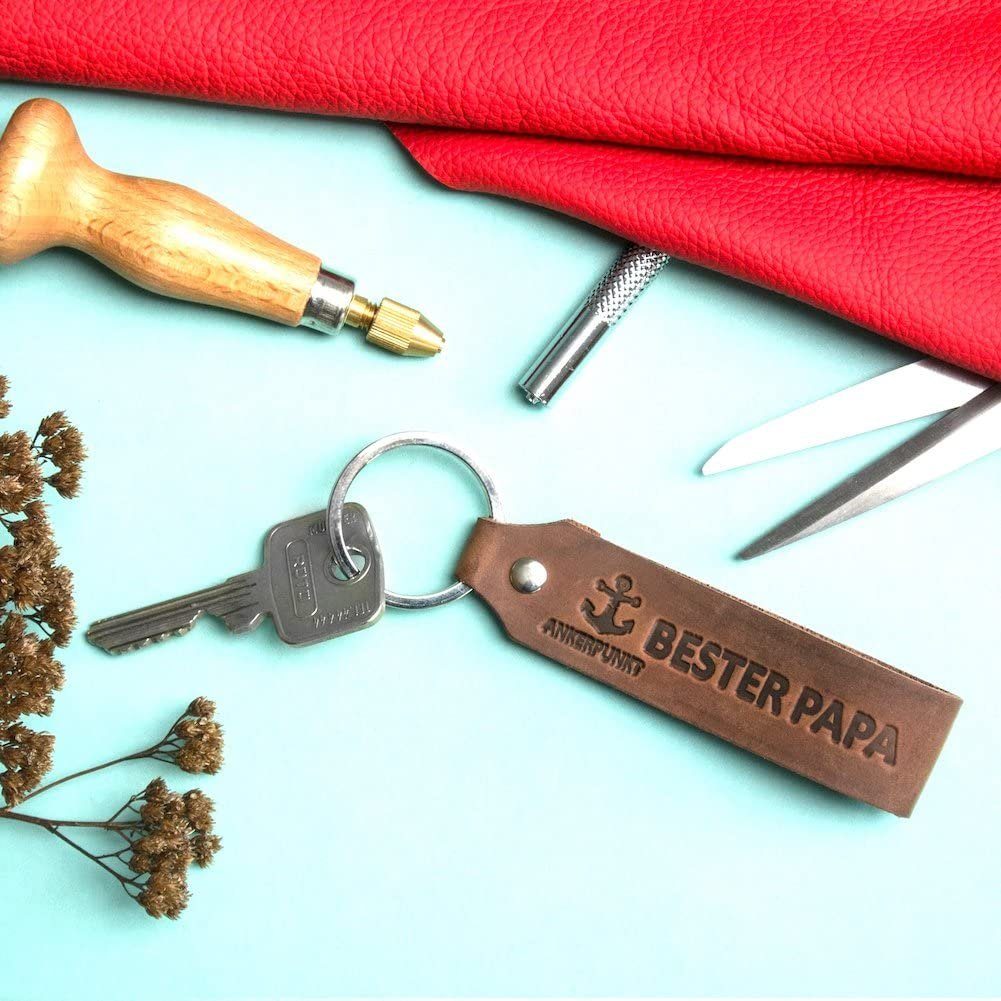 Ankerpunkt Schlüsselanhänger mit Gravur Bester Papa (Vatertagsgeschenk für Papa, Geschenke für Papa, Vater zum Geburtstag, Weihnachten, Vatertag Geschenk), dunkelbraun - Made in Germany