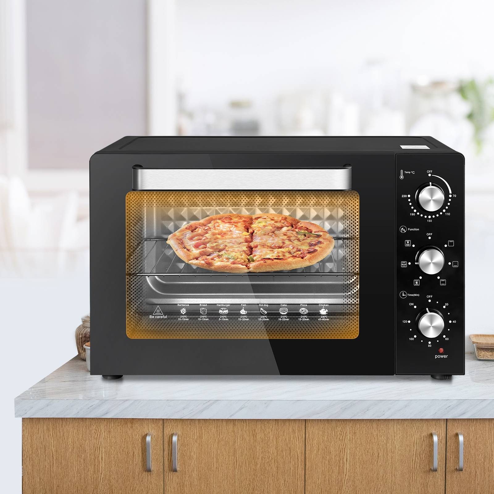 EUGAD Minibackofen, 45 L mit 4 Ebenen, 6 Modi, zweilagige Tür, Timer, 1700W