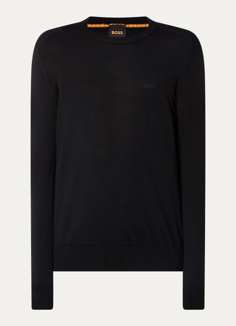 Sweter HUGO BOSS z cienkiej dzianiny z mieszanki dziewiczej wełny z logo