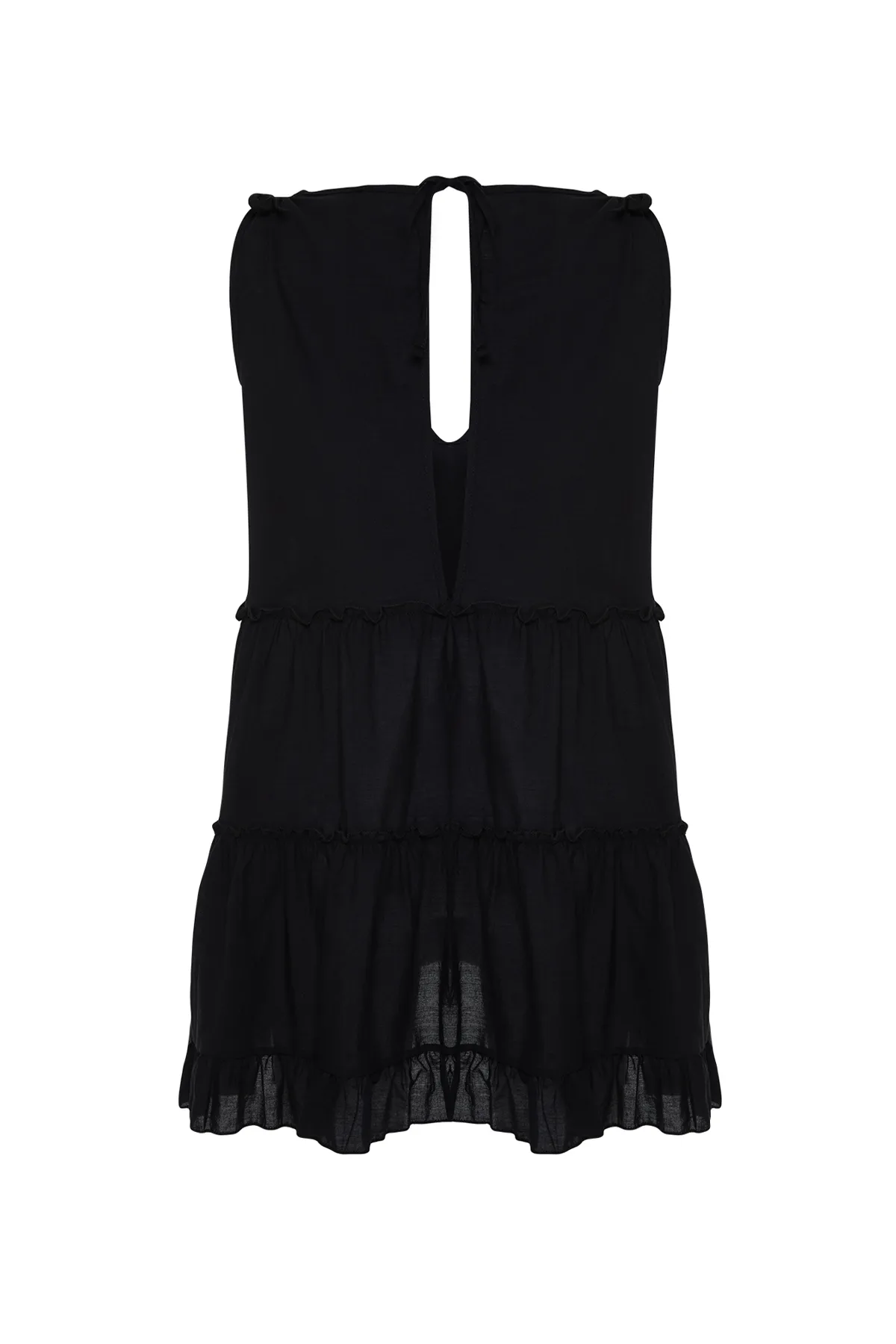 Trendyol Collection  Schwarzes, weit geschnittenes Mini-Strandkleid mit gewebten Rüschen aus 100 % Baumwolle TBESS21EL1247