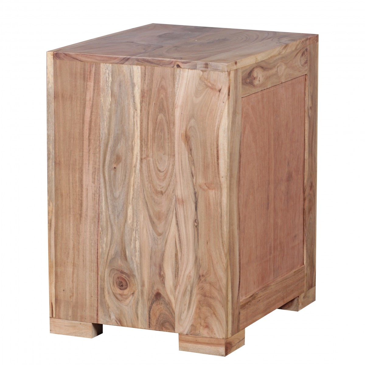 Wohnling Nachttisch Massivholz Akazie Design Nachtkommode 60 cm mit Schublade und Tür Nachtschrank für Boxspringbett