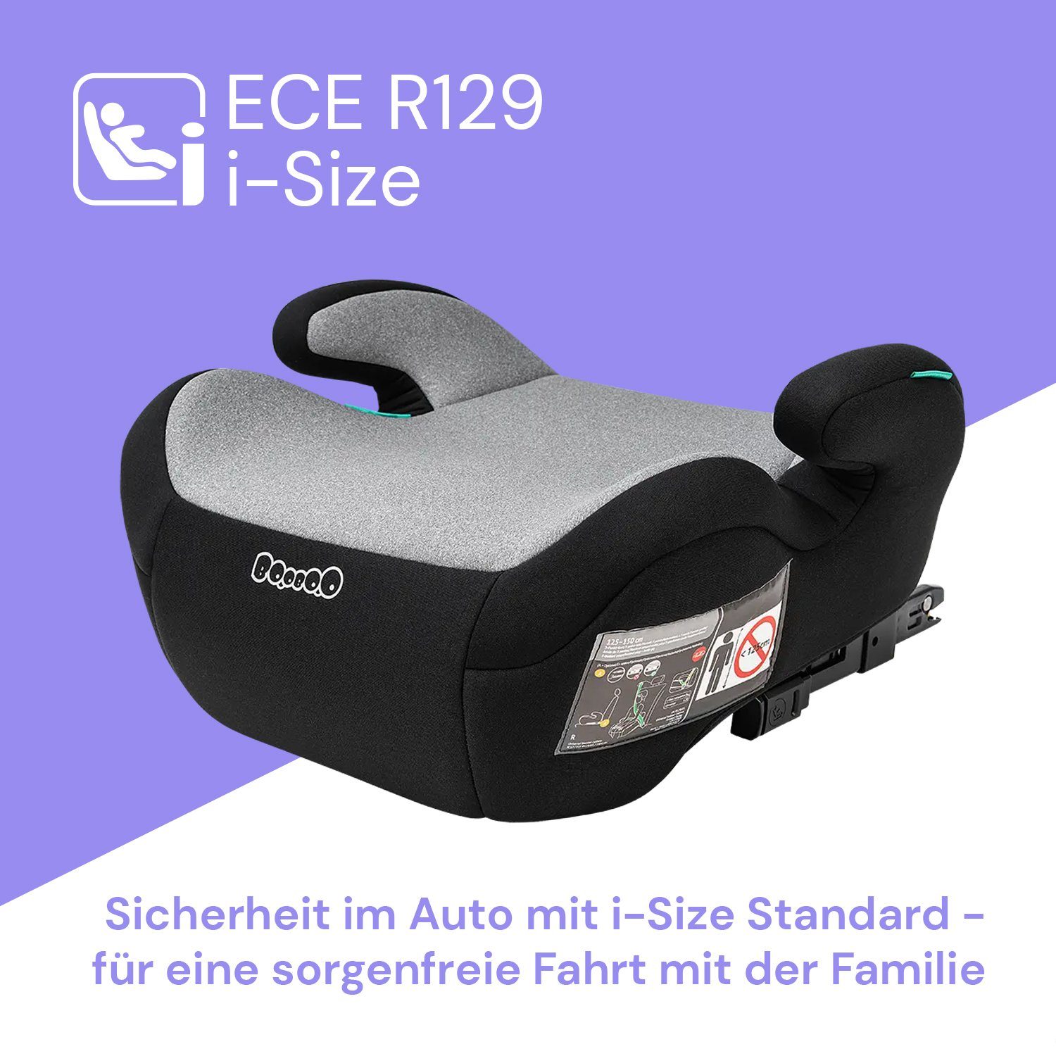 BooBoo Kindersitzerhöhung Safety Milano, ab: 7 Jahren, bis: 12 Jahre, Sitzerhöhung mit Isofix von 125 bis 150 cm