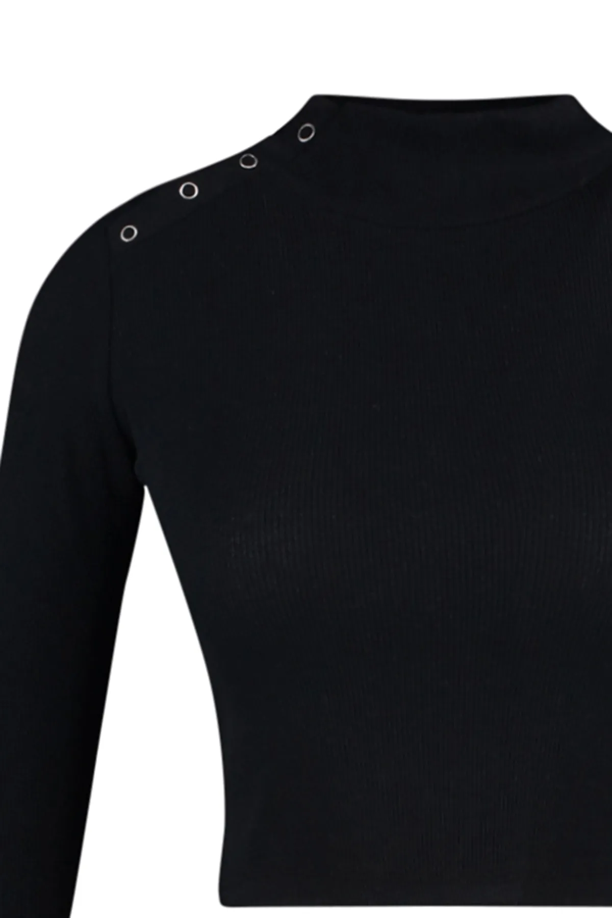 Trendyol Collection  Schwarze Crop-Strickbluse mit Druckknopfdetail am Kragen TWOAW23BZ00258
