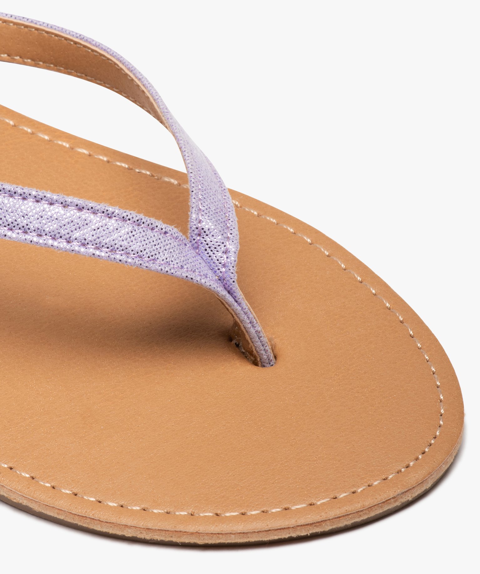 Tongs femme à petit talon plat et lanières fines violet clair | GEMO