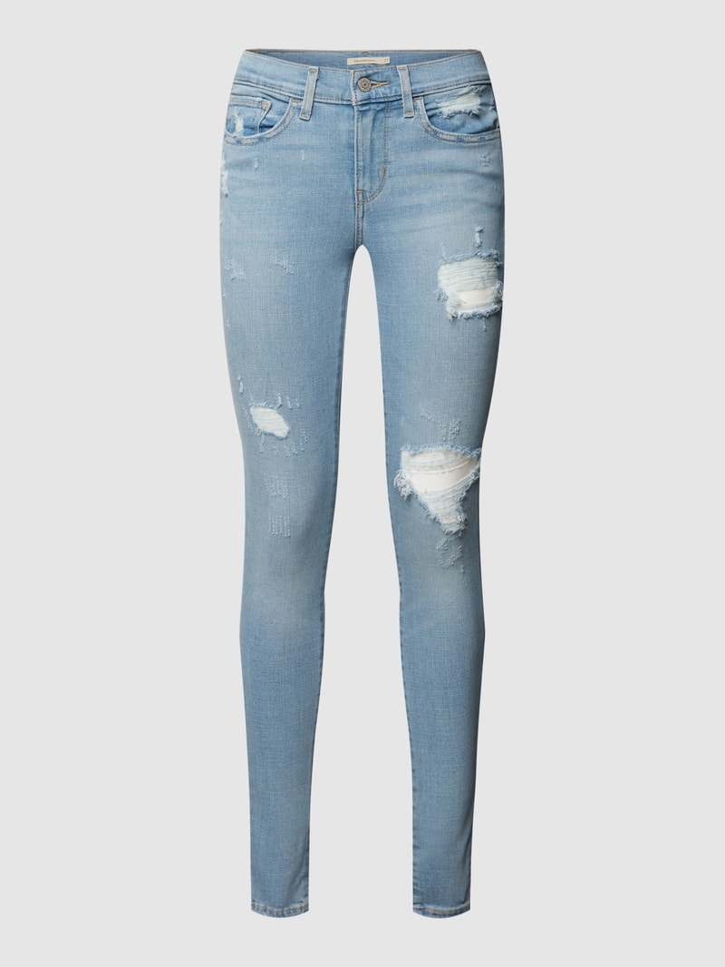 Super Skinny Fit Jeans mit Destroyed-Details Modell '710' in hellblau