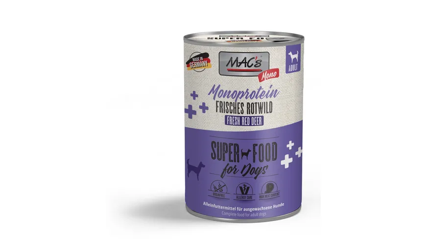 MAC's DOG Hundenassfutter Monoprotein Frisches Rotwild 400 g