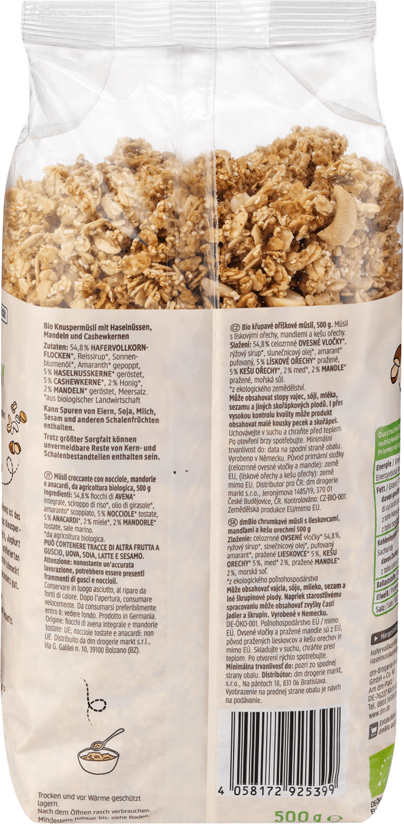 Müsli Crunchy, Nuss mit Honig verfeinert, 500 g
