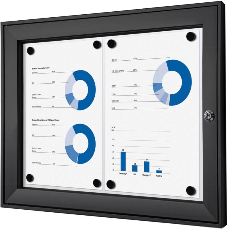 SHOWDOWN Abschließbarer Schaukasten Magnetisch 52,1 (B) x 38,8 (H) cm Schwarz 2 x DIN A4