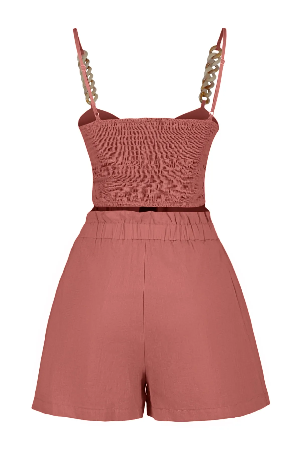 Trendyol Collection  Blusen-Shorts-Set aus 100 % Baumwolle mit braunen gewebten Accessoires TBESS23AU00073