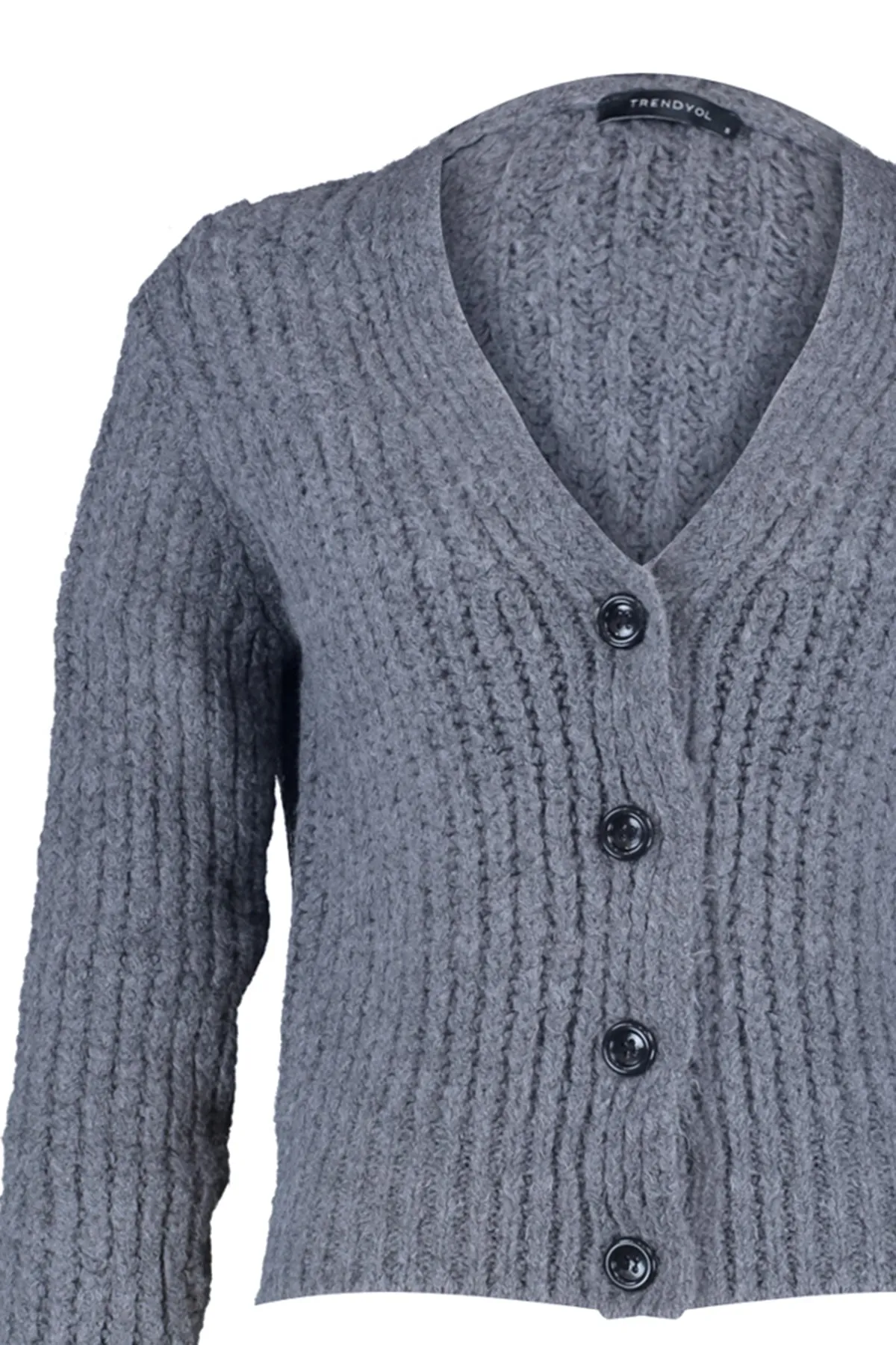 Trendyol Collection  Anthrazitfarbener Basic-Cardigan aus weicher Strickstruktur TWOAW20HI0214