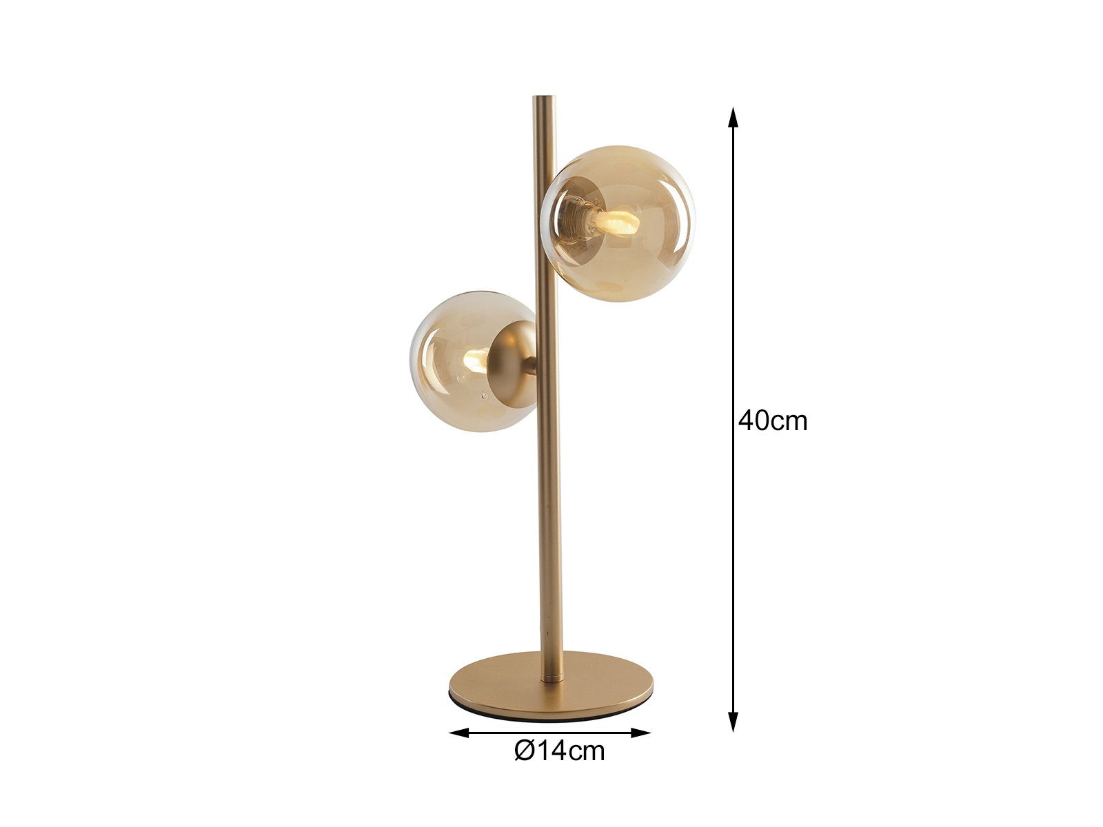 meineWunschleuchte LED Nachttischlampe, Dimmfunktion, LED wechselbar, Warmweiß, große ausgefallene Designer Bauhaus Lampe dimmbar, 2x Glas-kugel Gold