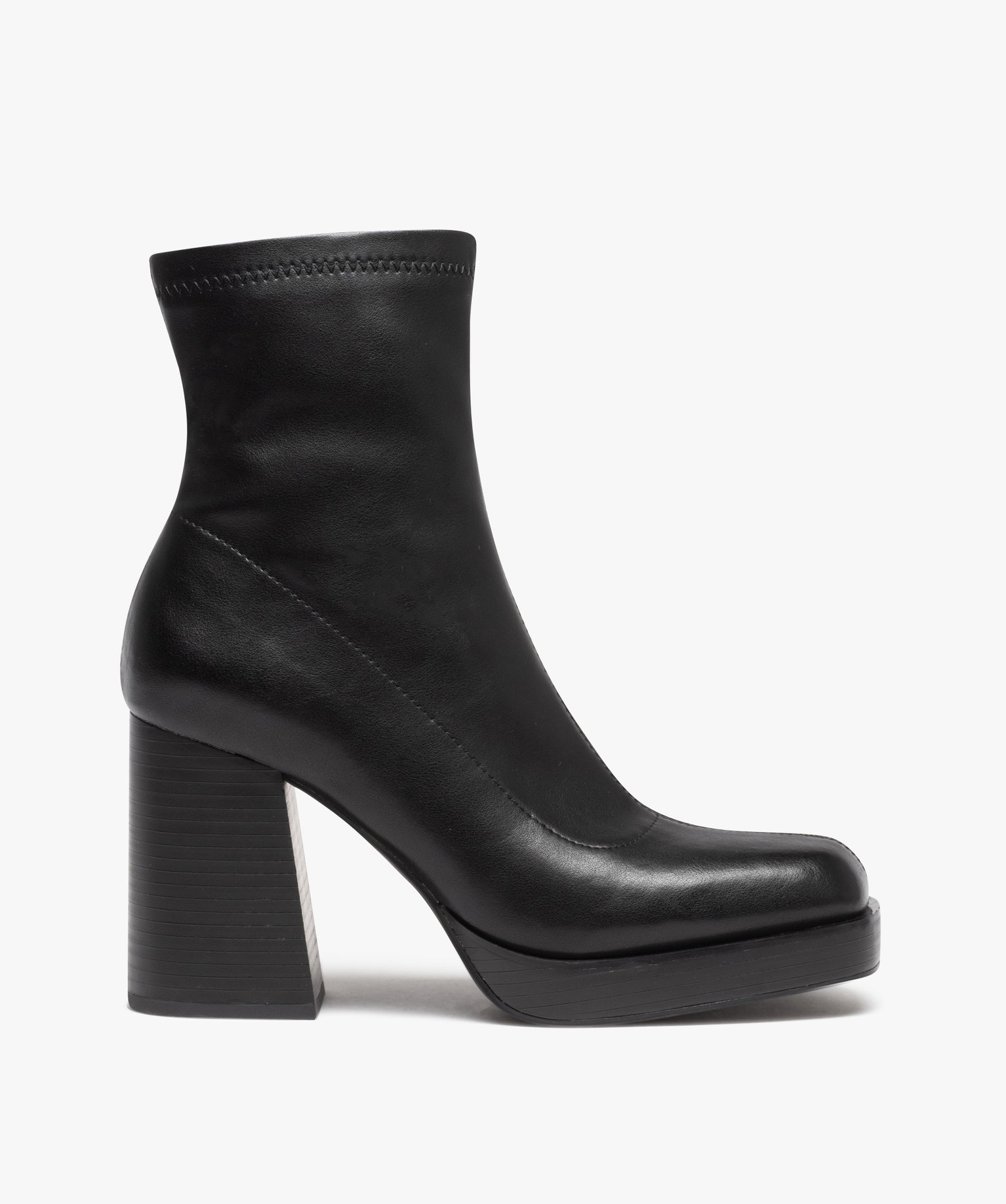 Boots femme unies à talon haut carré avec col stretch noir | GEMO