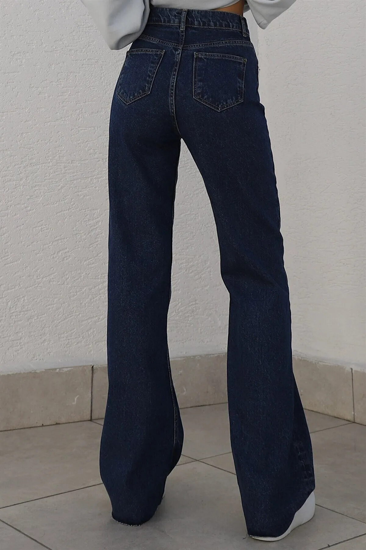 LİMABEL  Cameliaa Marineblaue Damen-Palazzo-Hose aus lockerem Lycra im Stil der 90er mit superhohem, lockerem Bein und lockerem Denim