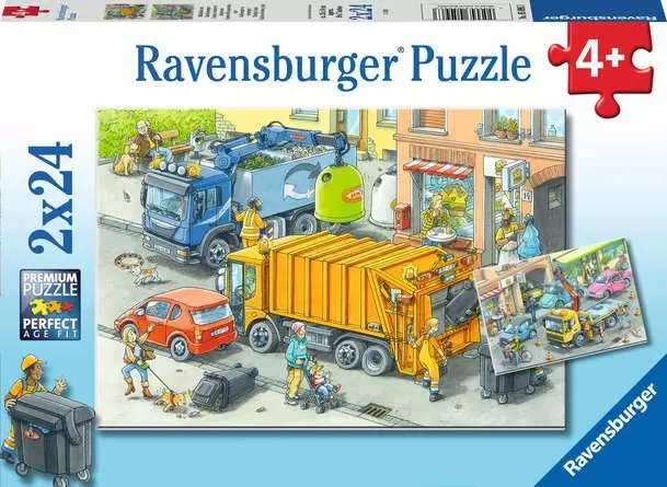 Kinderpuzzle ab 4 Jahren - Müllabfuhr und Abschleppwagen - 24 Teile