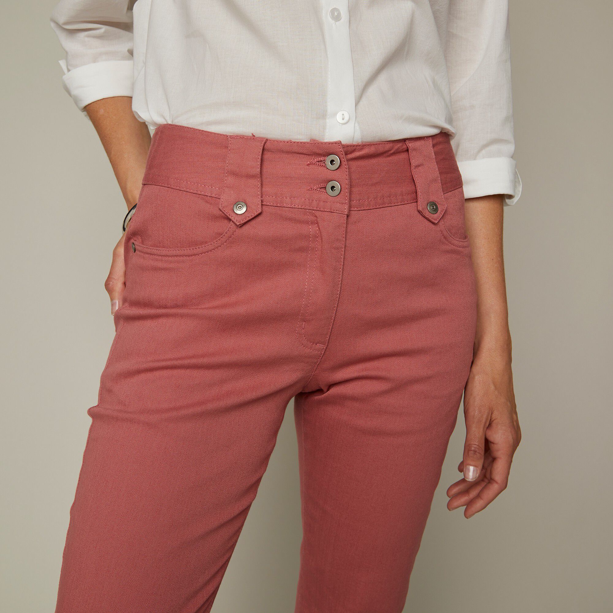 Pantalon droit taille haute effet denim