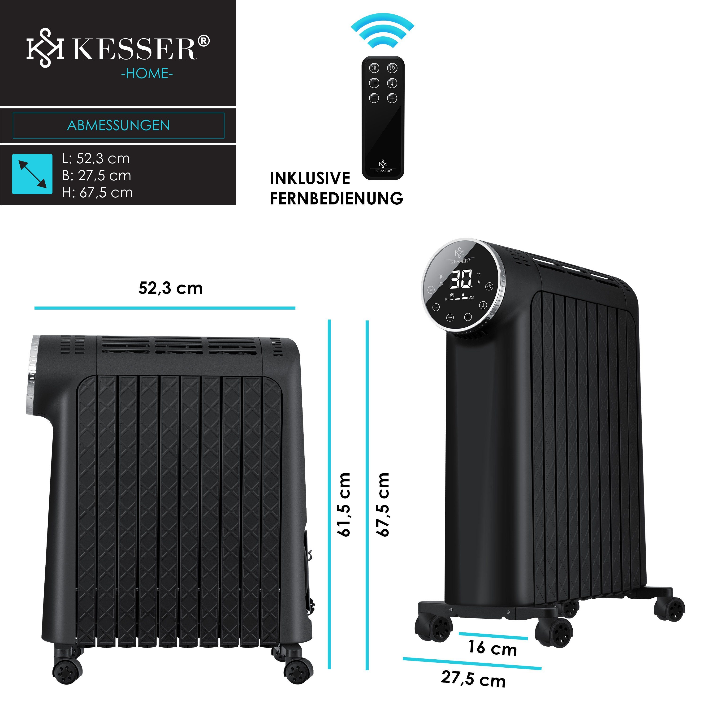 KESSER Ölradiator, 2500 W, Ölradiator 2500W Elektrische Heizung Heizkörper Elektroheizung