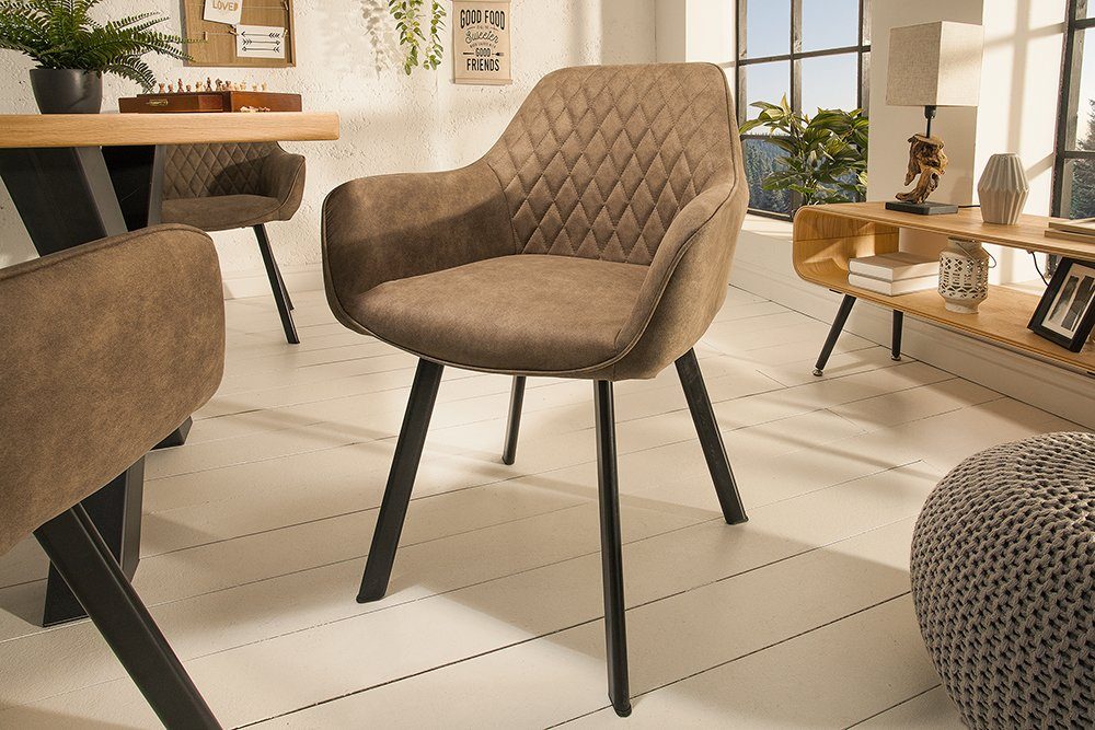 riess-ambiente Polsterstuhl PALERMO taupe / schwarz (Einzelartikel, 1 St), Esszimmer · Microfaser · Metall · mit Armlehne · Retro