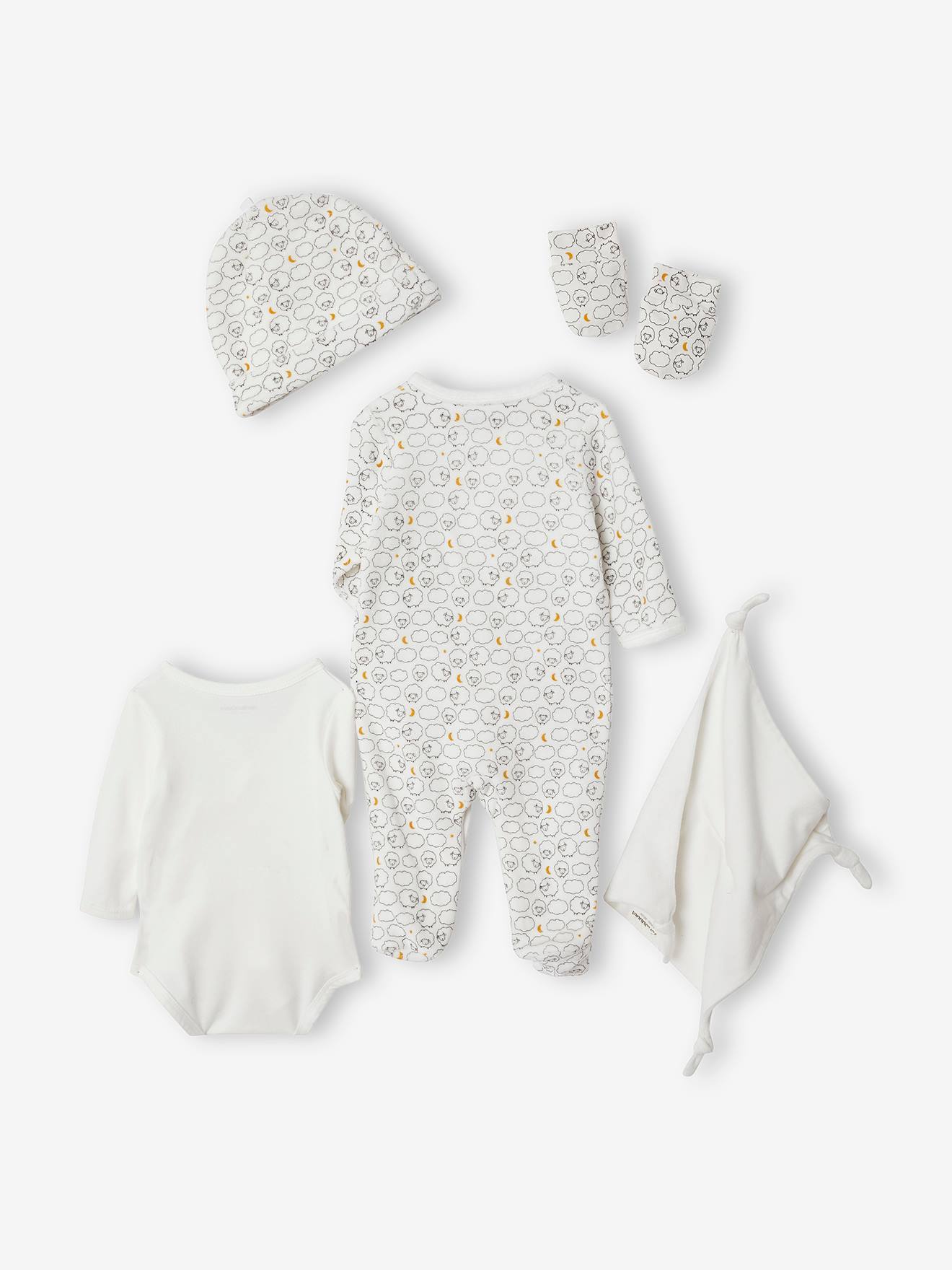 Kit naissance 6 pièces et sa valise ivoire imprimé