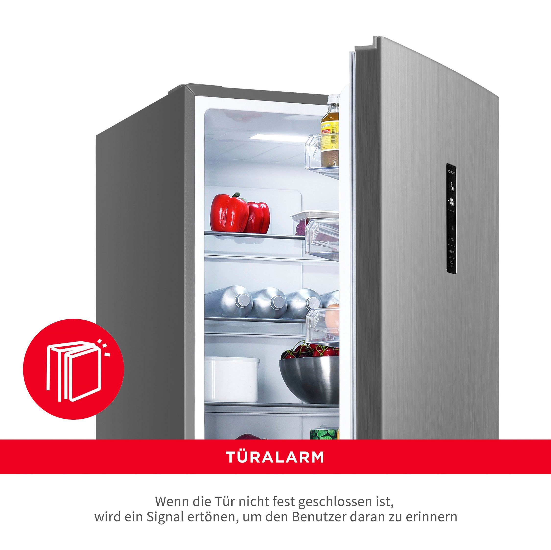 Hanseatic Kühl-/Gefrierkombination HKGK18560CNFDI, 185,0 cm hoch, 60,0 cm breit, NoFrost, Schnellgefrierfunktion, Eco-Modus, Display, Türalarm