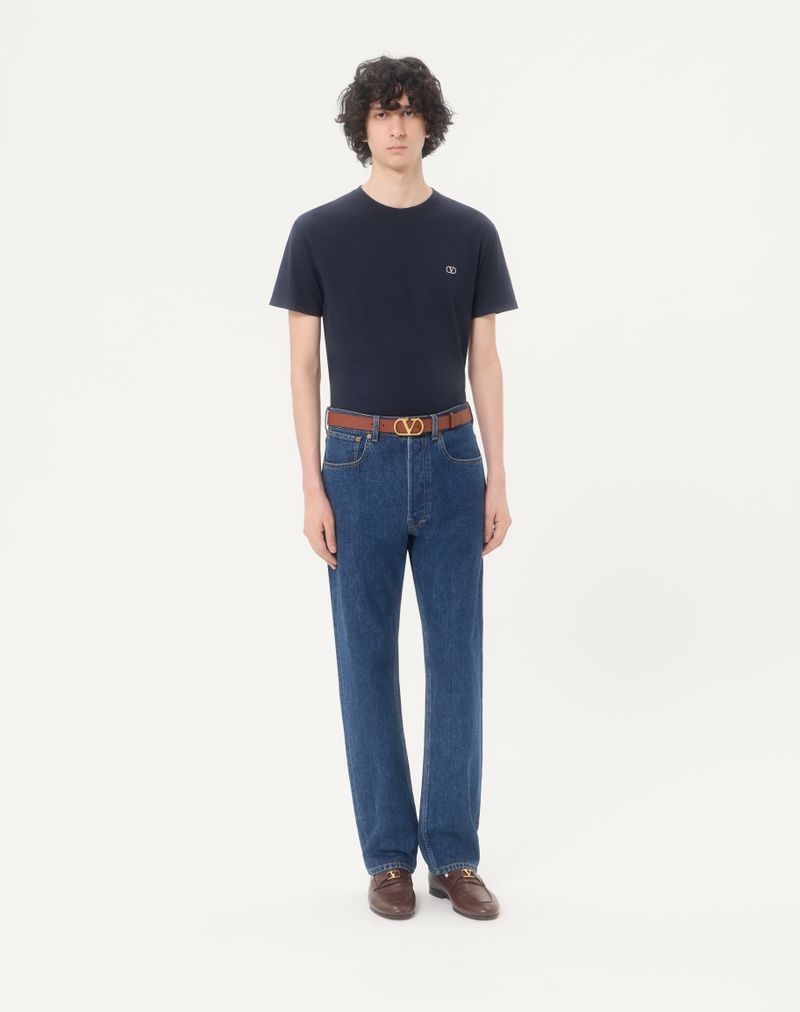 Valentino bomulds-T-shirt med V-logo-broderi