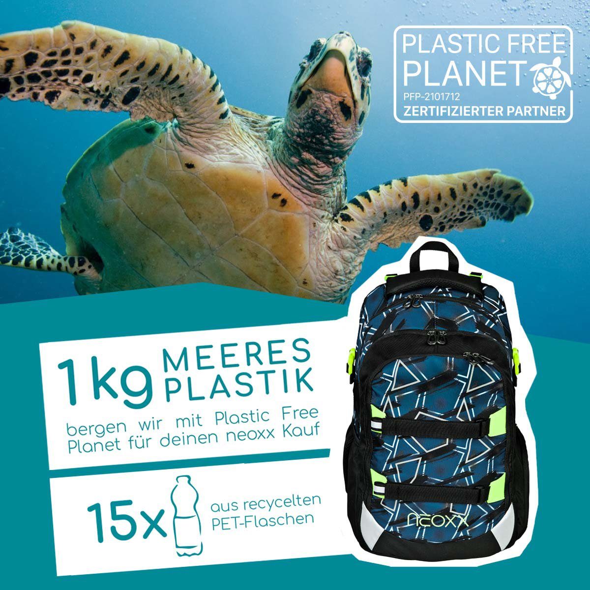 neoxx Schulrucksack Active, Flash yourself, aus recycelten PET-Flaschen