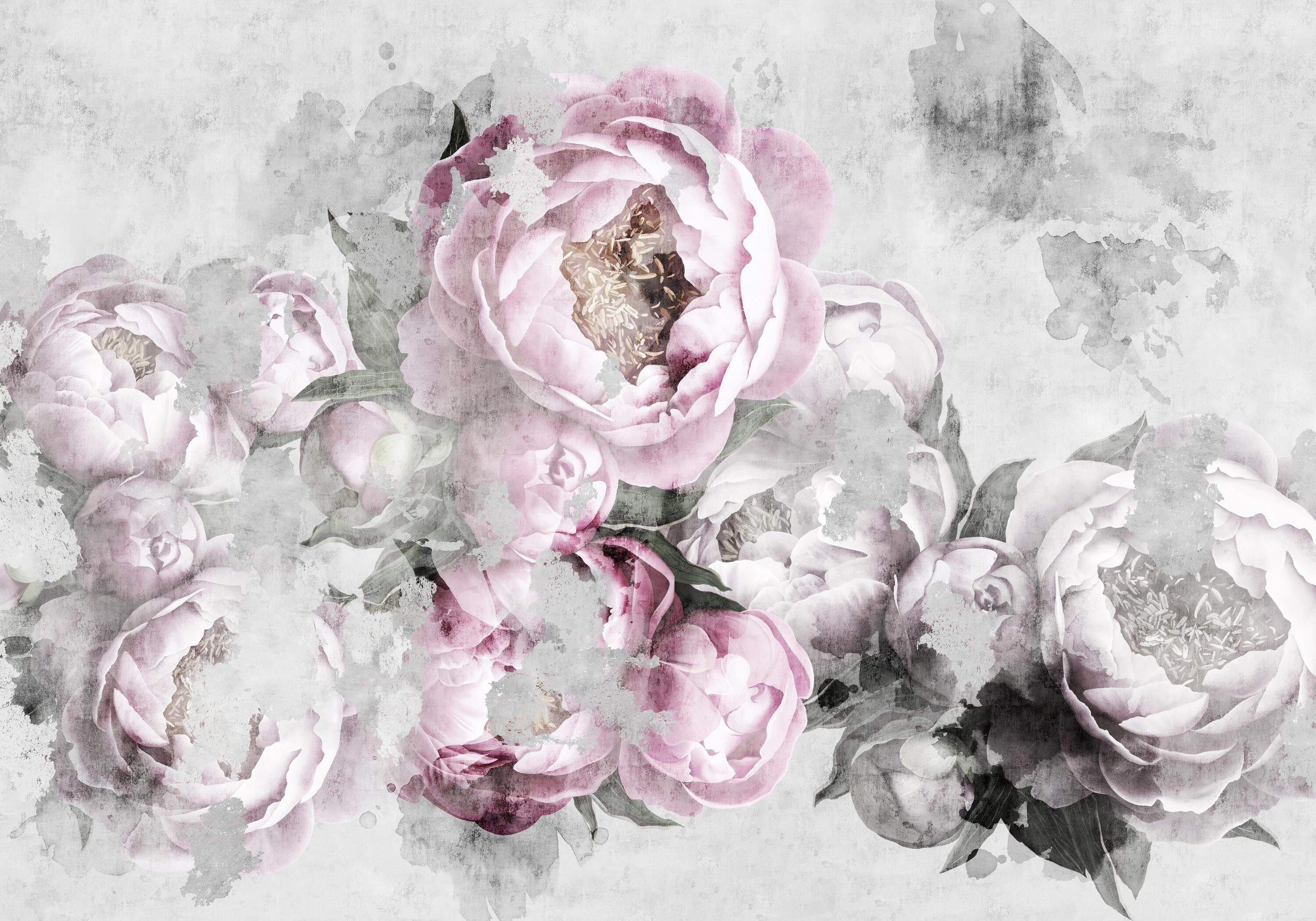 wandmotiv24 Fototapete rosa Blumen Vintage Pflanzen, glatt, Wandtapete, Motivtapete, matt, Vliestapete