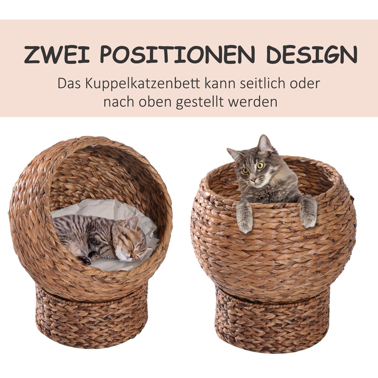 PawHut Rattan Katzenkorb Katzenhöhle Katzenbett mit Kissen Hellbraun