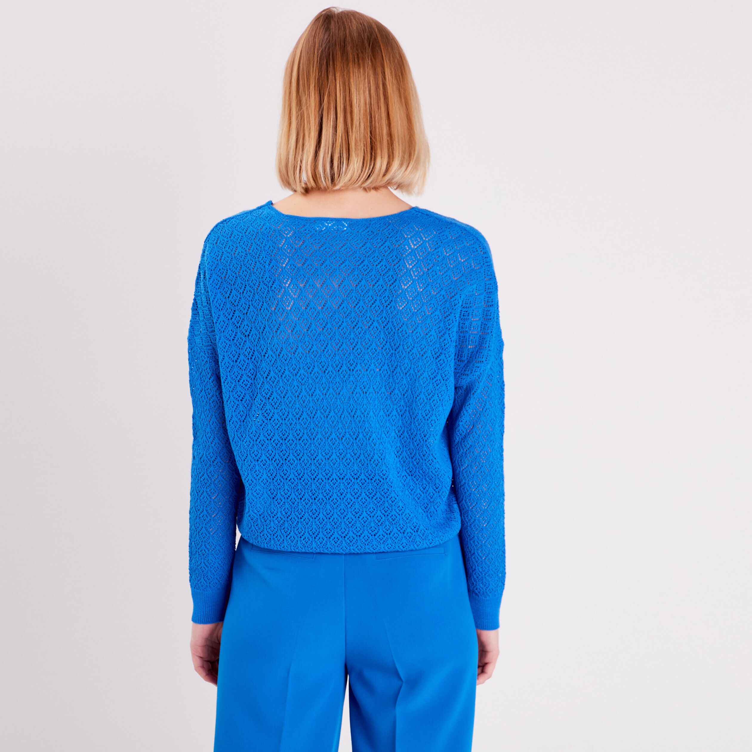 Pull manches longues ajouré bleu femme | Cache Cache