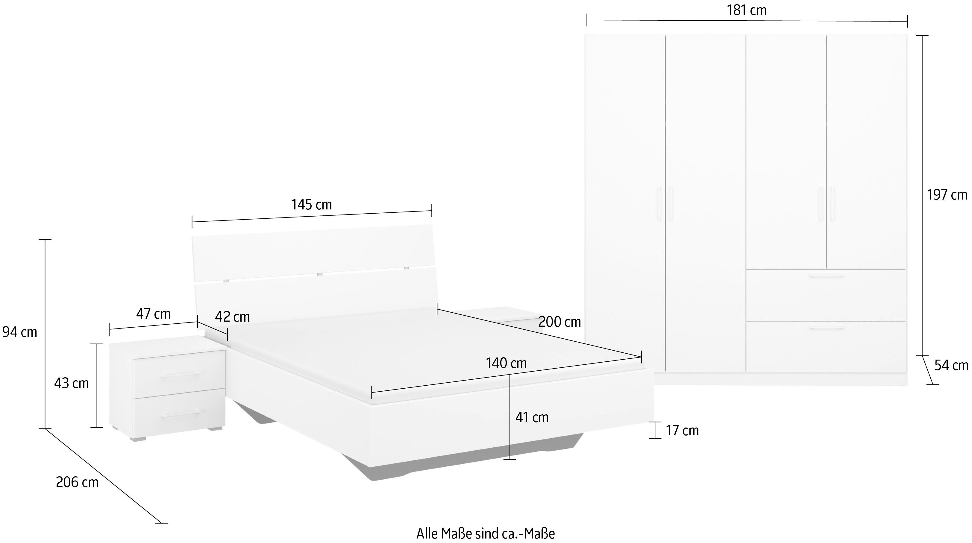 rauch Schlafzimmer-Set Challenger, Schrank in 2 Breiten, Bett in 3 Breiten und 2 Nachttische