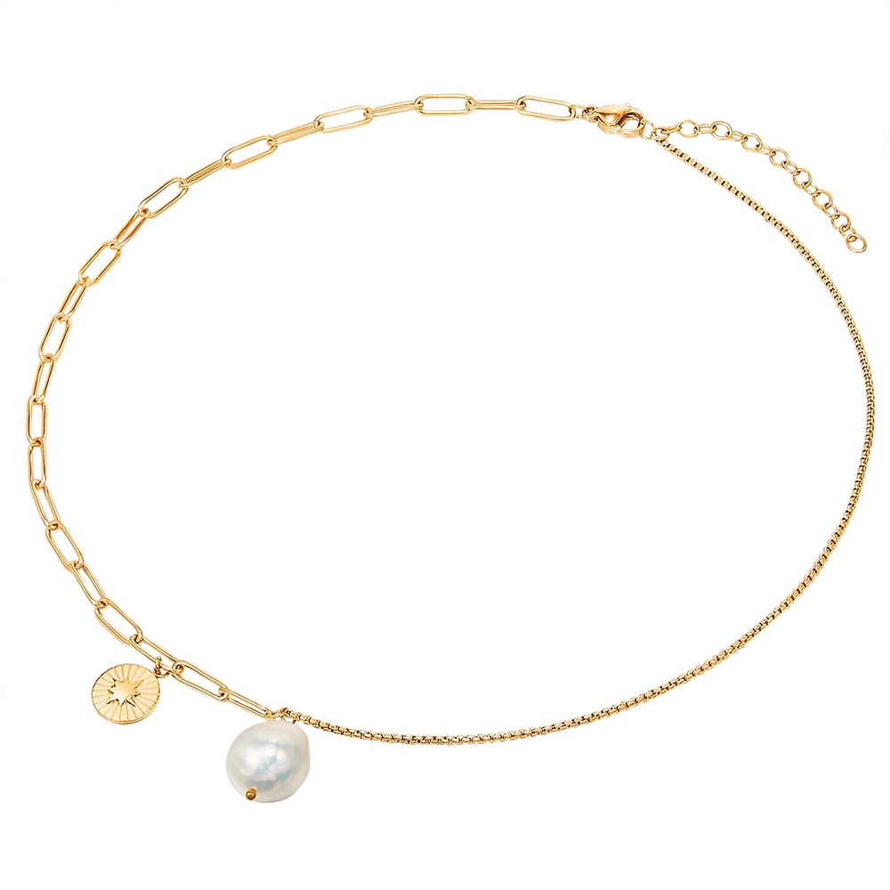 Valero Pearls Collier en acier inoxydé Acier inoxydable Perle de culture d'eau douce en Or jaun collier