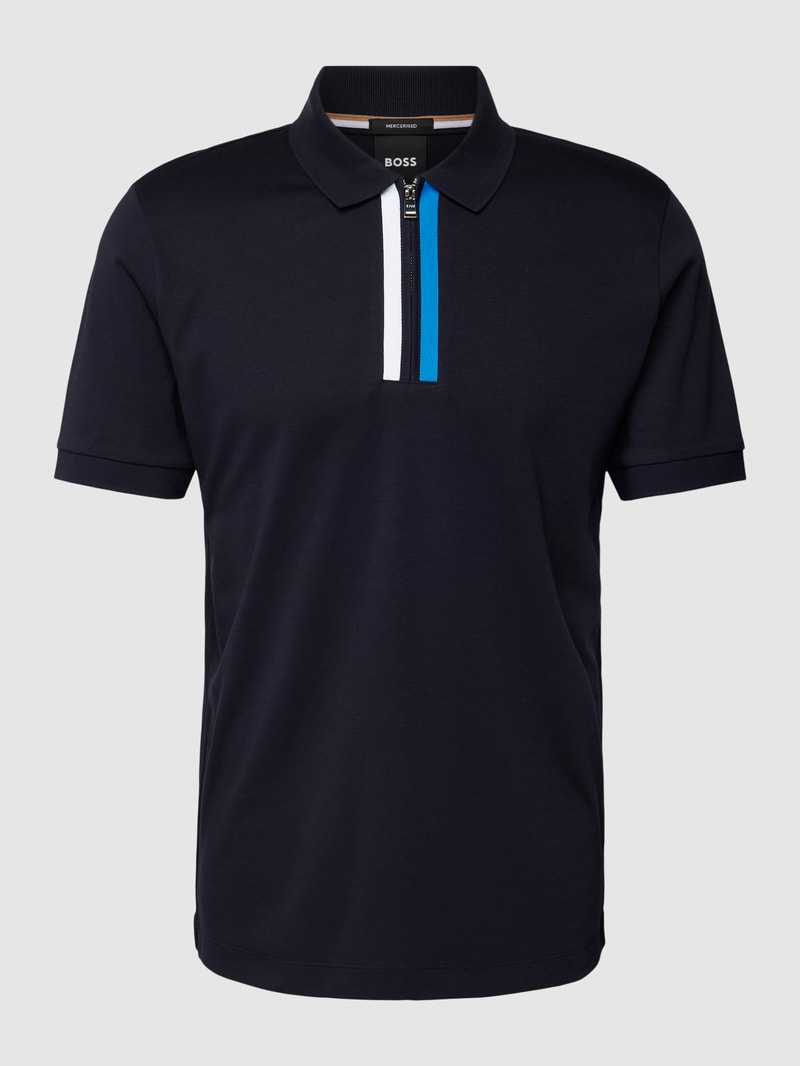 Slim Fit Poloshirt mit Kontrastsreifen in marineblau
