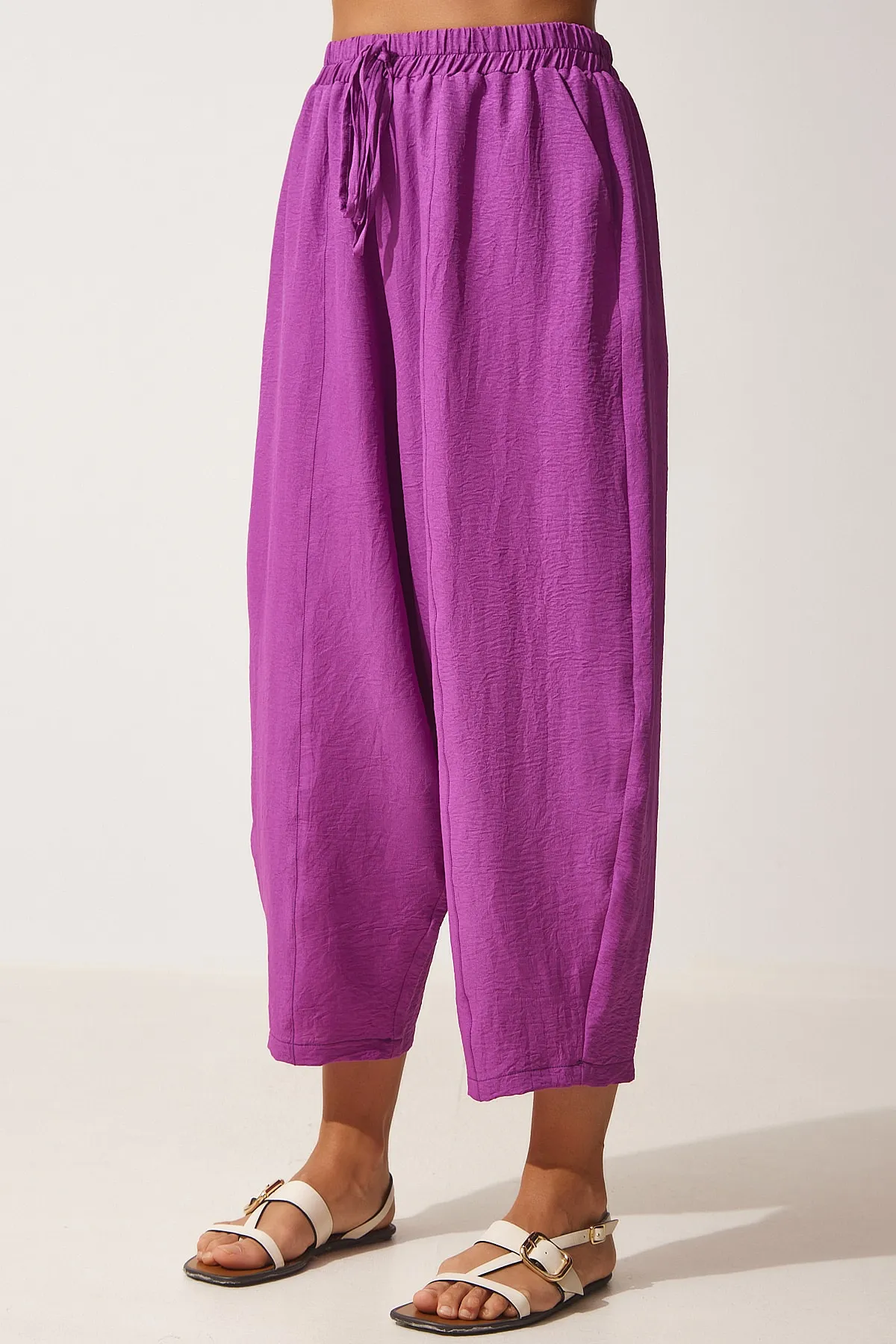 Happiness İstanbul  Pflaumenfarbene Ayrobin Shalwar-Hose für Damen mit Taschen OH00046