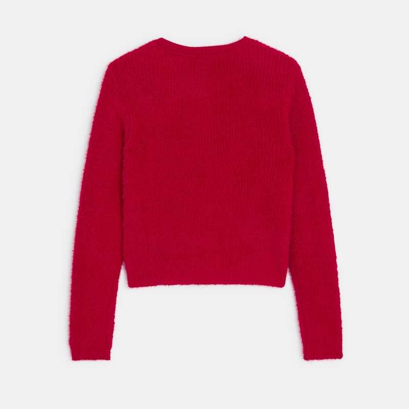 Gilet en tricot fluffy rouge fille