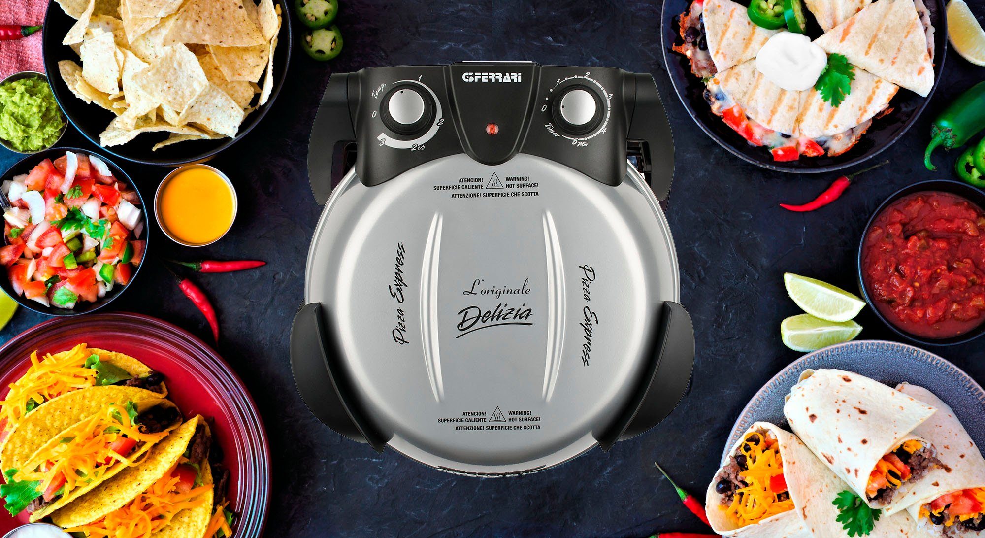 G3Ferrari Pizzaofen Delizia G1000606 silber, bis 400 Grad mit feuerfestem Naturstein