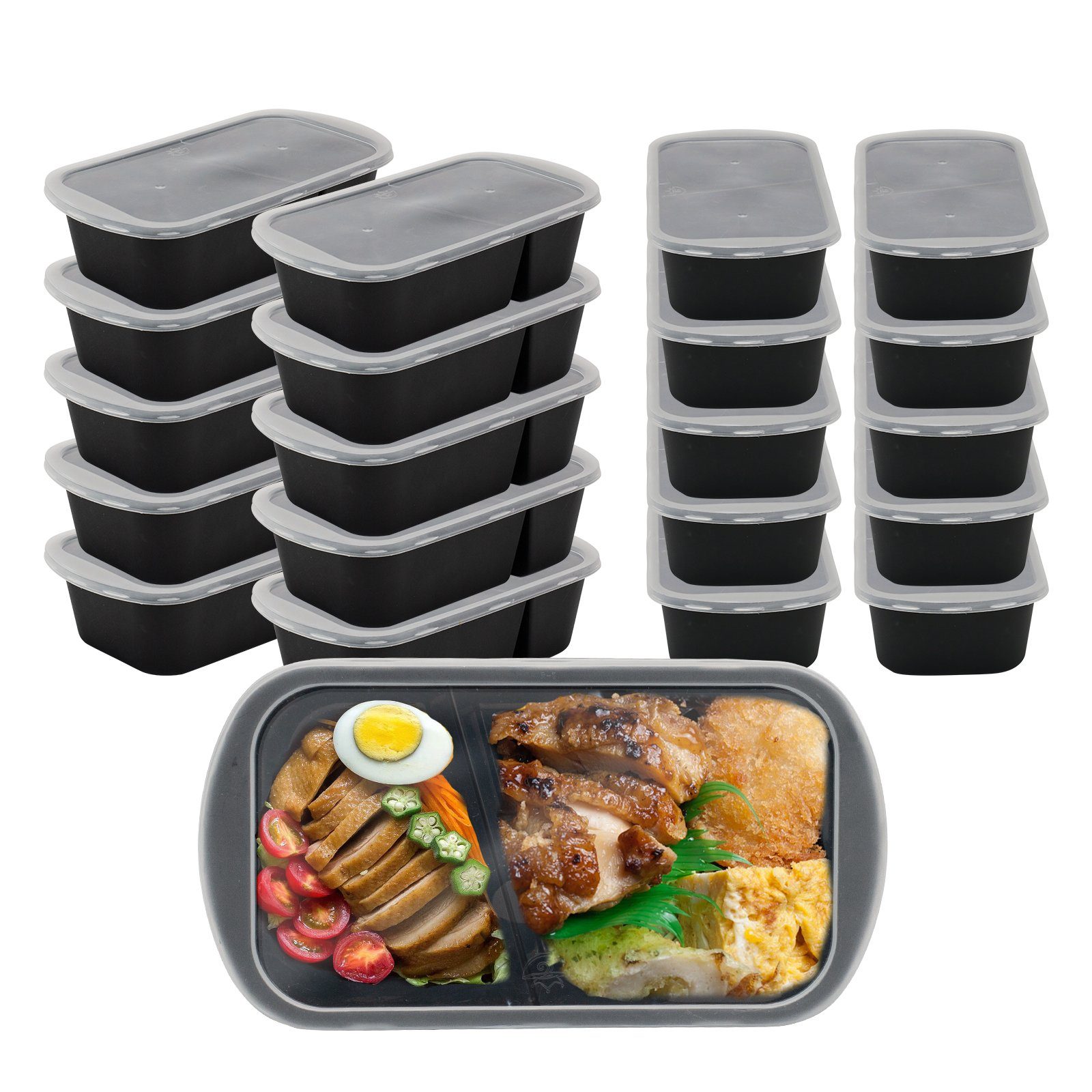 MDHAND Lunchbox 2 Fach 1000ML Brotdose, Polypropylen, (20-tlg), Wiederverwendbar Mikrowellengeschirr Spülmaschinenfest Luftdichter