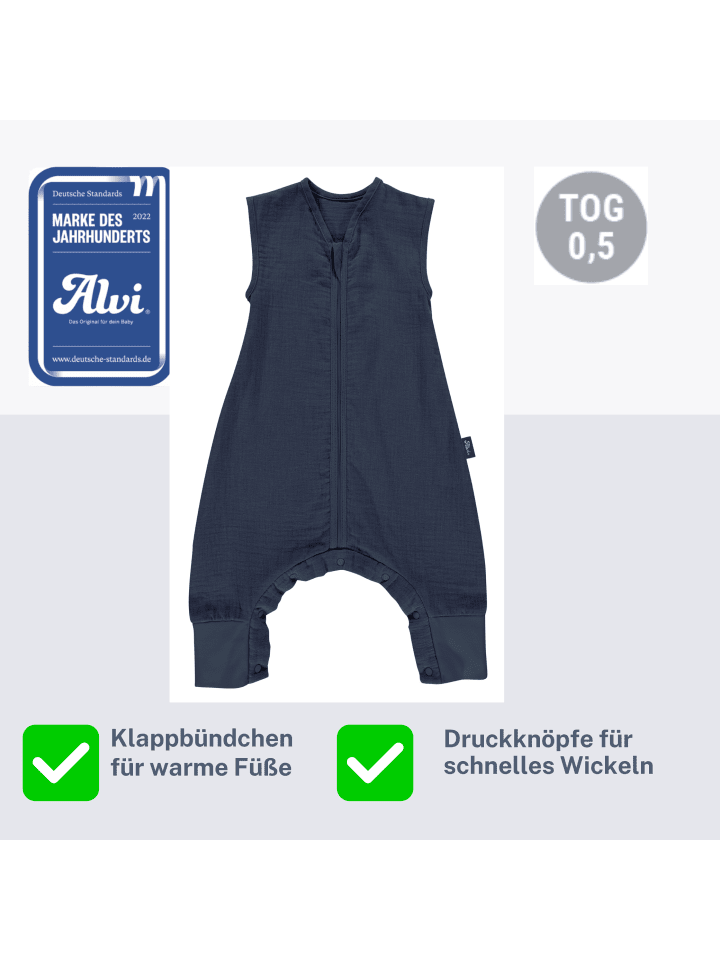 Kinderhaus Blaubär Mull Sleep-Overall Schlafsack light TOP in Poseidon günstig kaufen