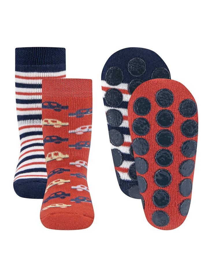 ewers 2er-Set Stoppersocken ABS 2er Pack Autos/Ringel in navy-mineralrot günstig kaufen