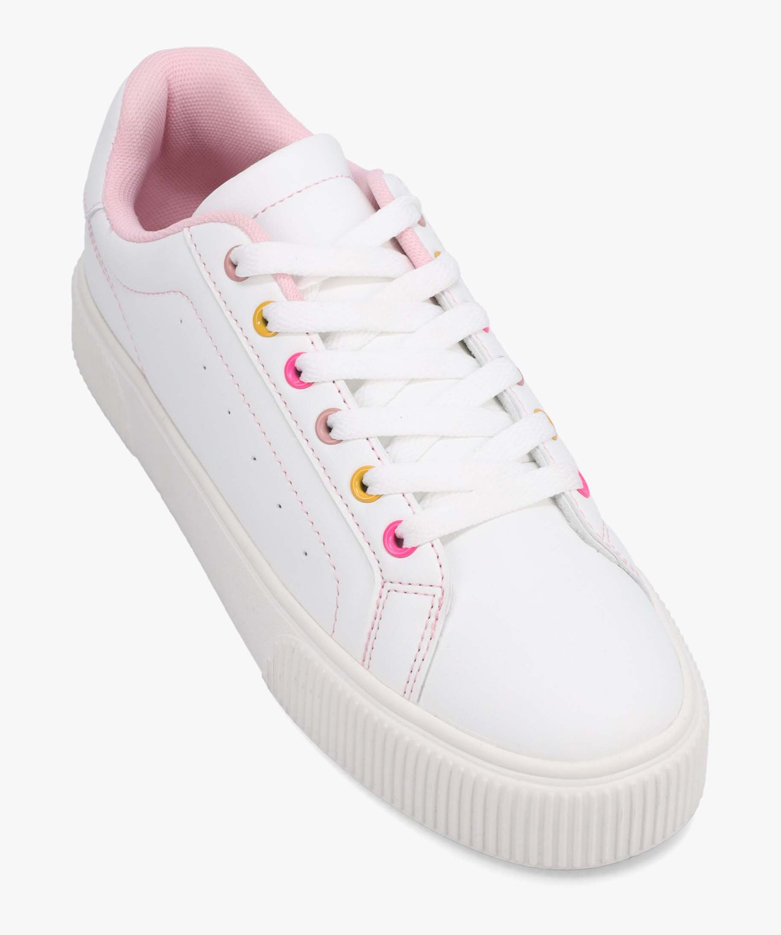 Tennis femme unies à illets colorés blanc | GEMO