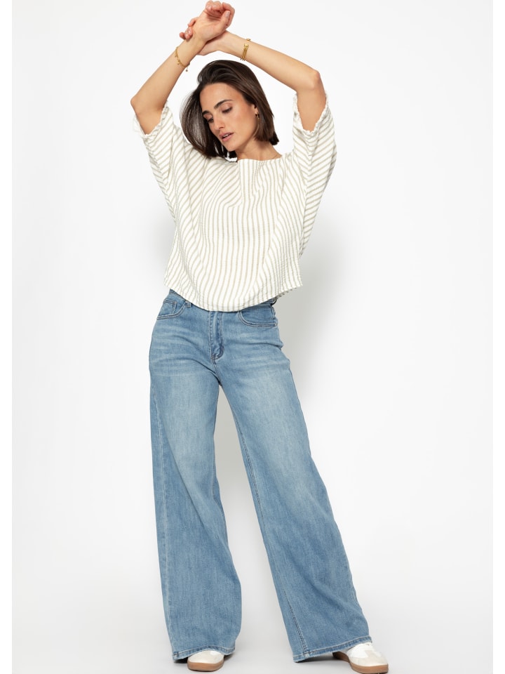 SASSYCLASSY Gestreiftes Oversize Musselin Shirt in Offwhite günstig kaufen